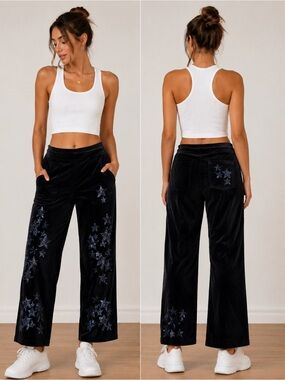 Pilcro Black Embroidered Star Straight-Leg Pants